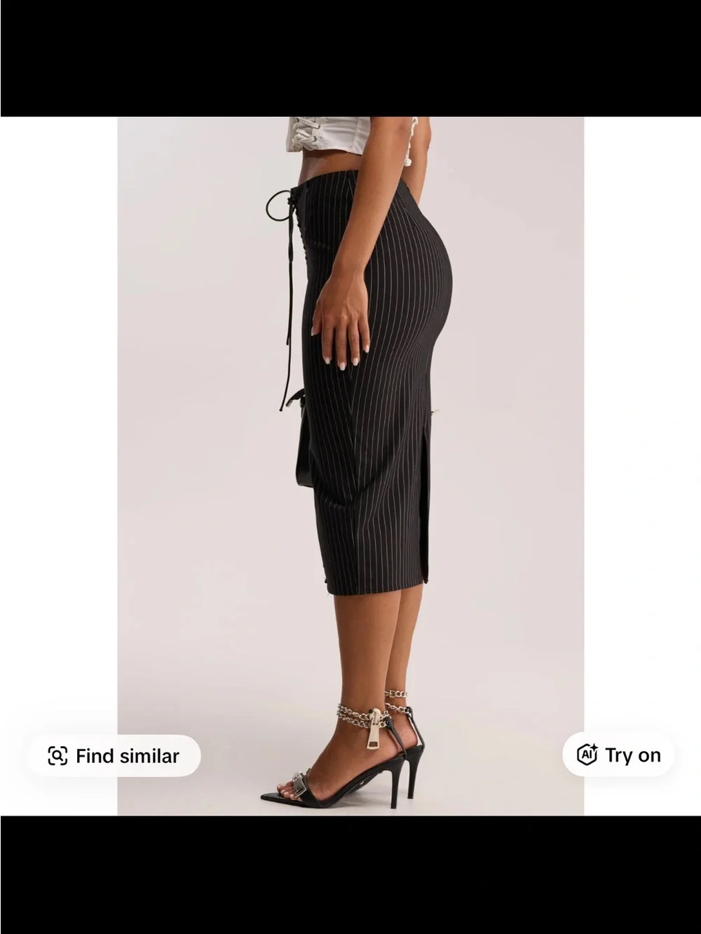 AKIRA Black Pinstripe Lace-Up Midi Pencil Skirt